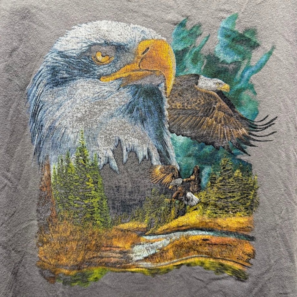 Gildan Heavy Cotton Mens Large Gray Bald Eagle Nature Graphic T-Shirt Scenic Tee - Picture 3 of 5